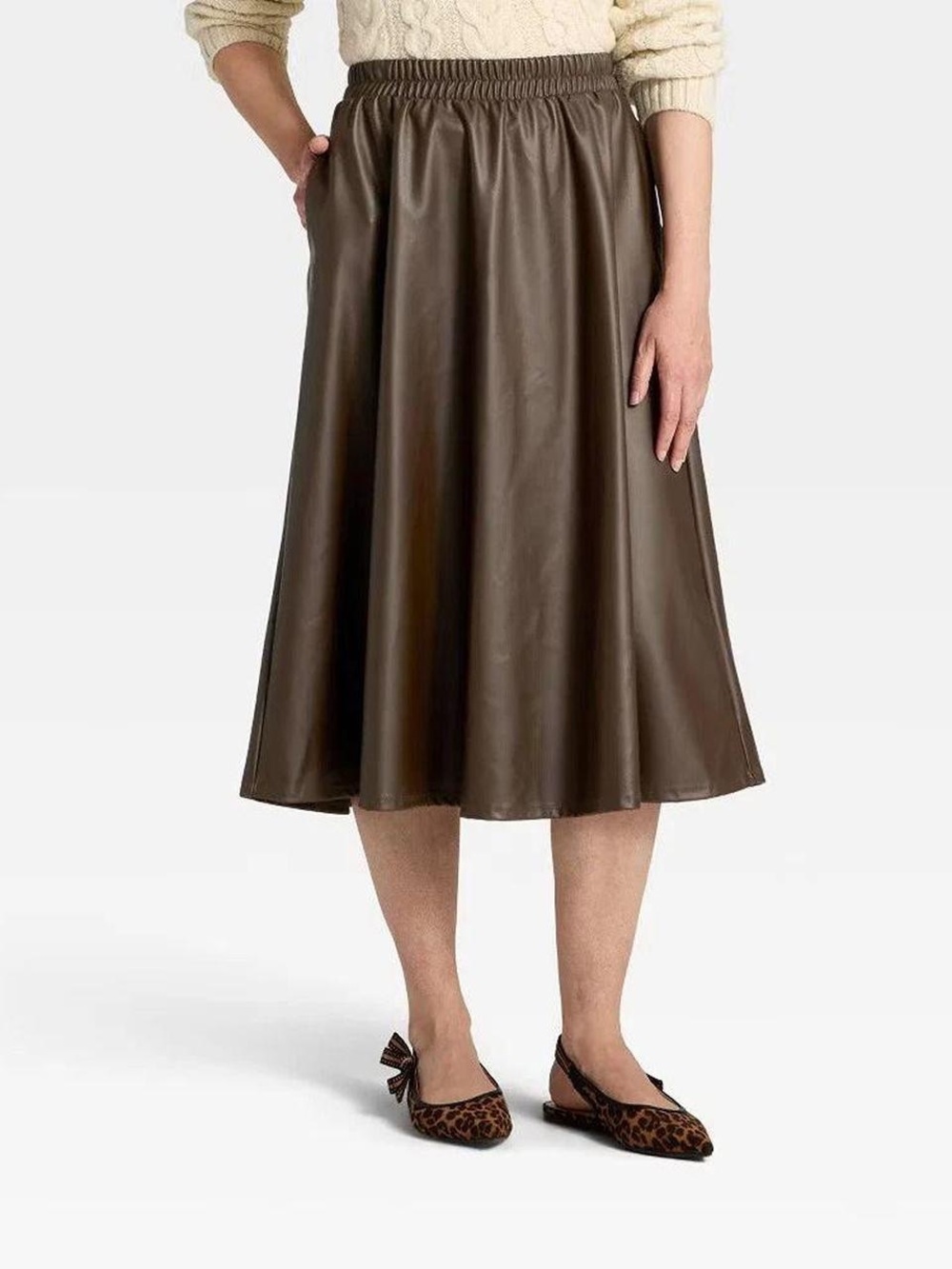 A NEW DAY Dark Brown Faux Leather Midi Skirt